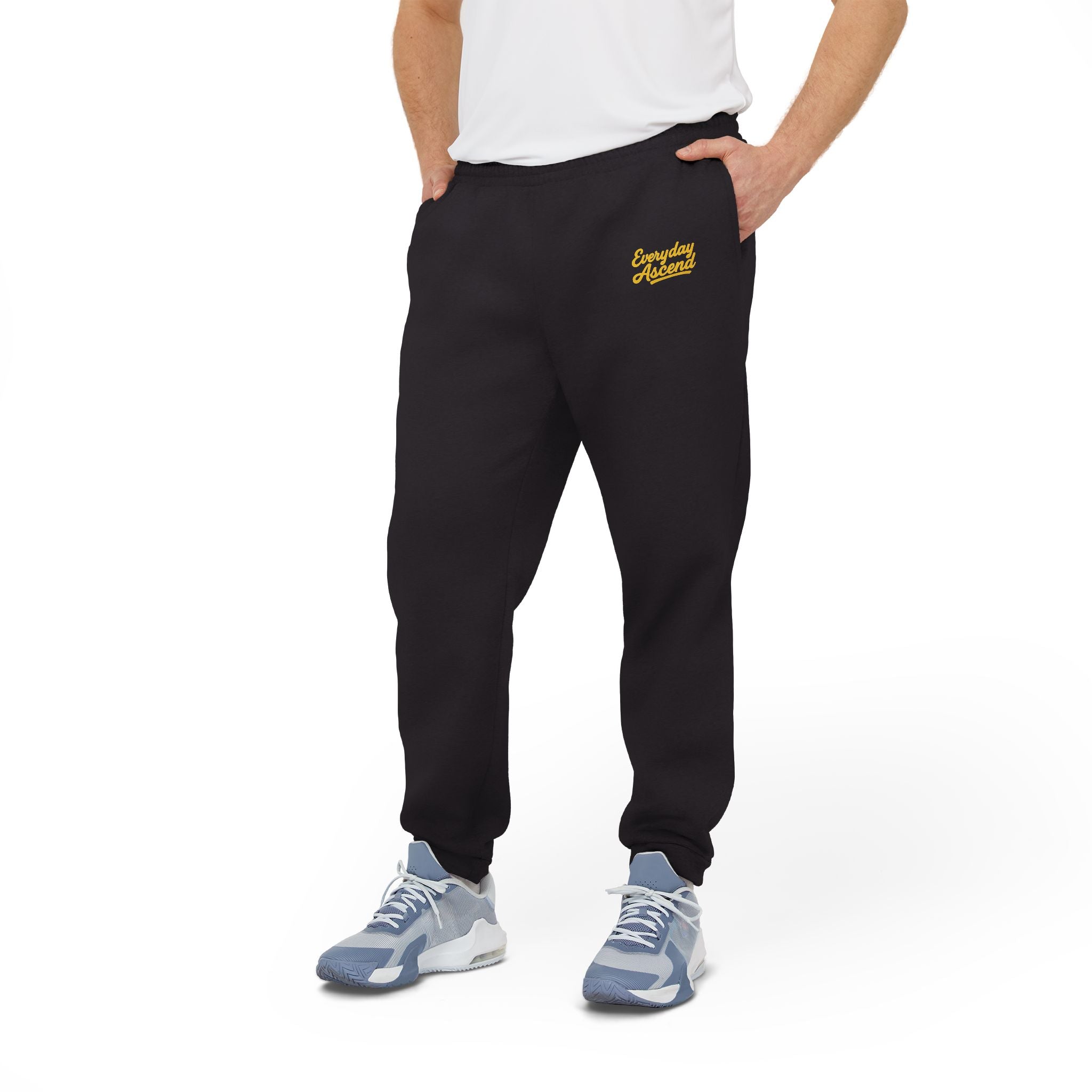 Adidas Everyday Ascend black and gold signature fleece joggers
