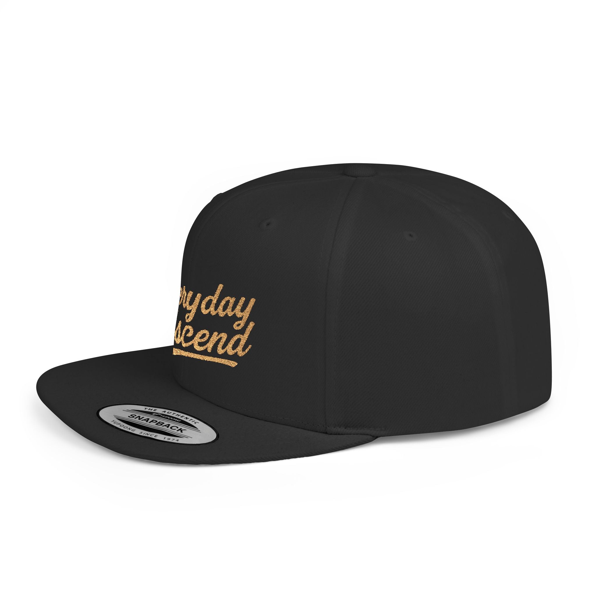Black & Gold Signature Script Flat Bill Hat