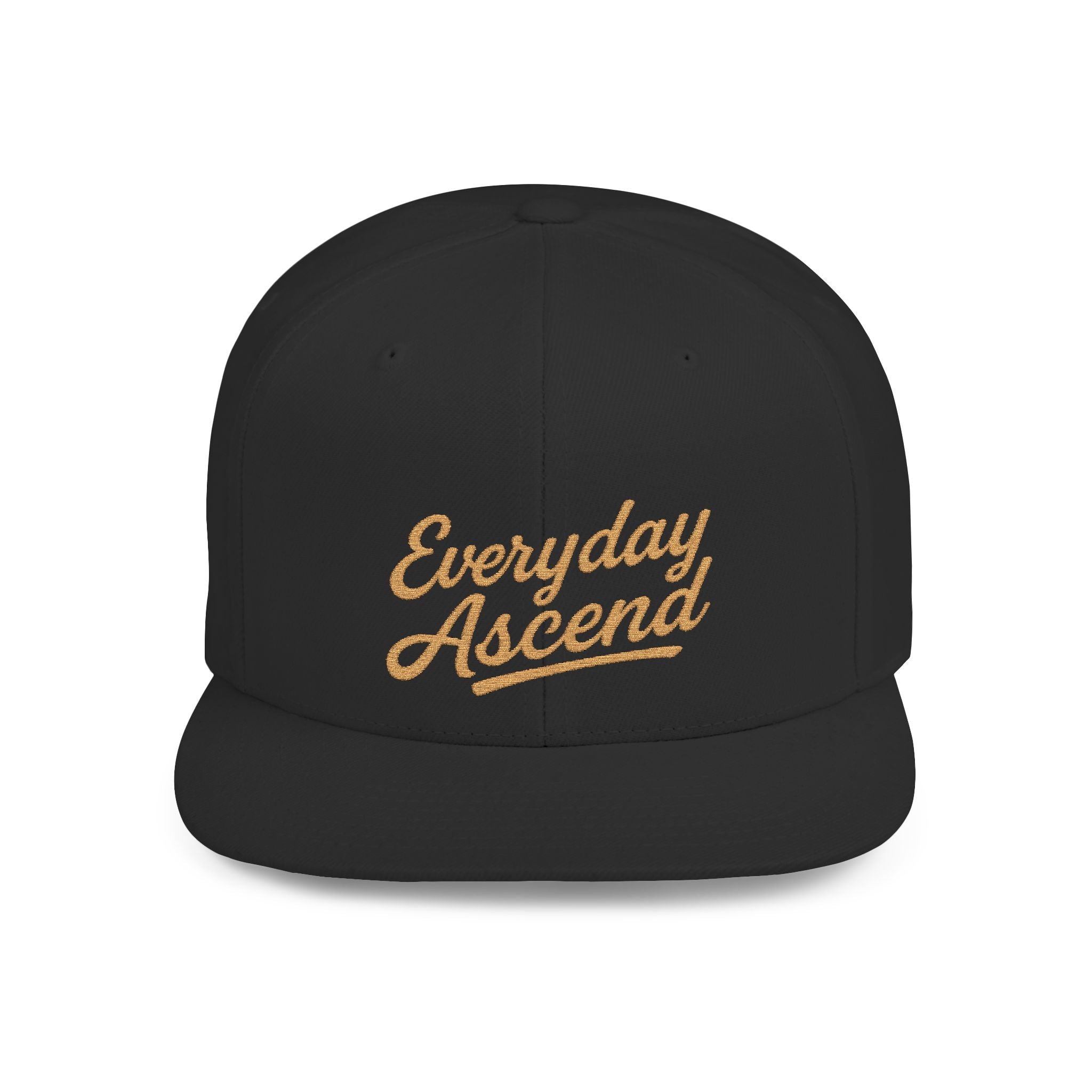 Black & Gold Signature Script Flat Bill Hat