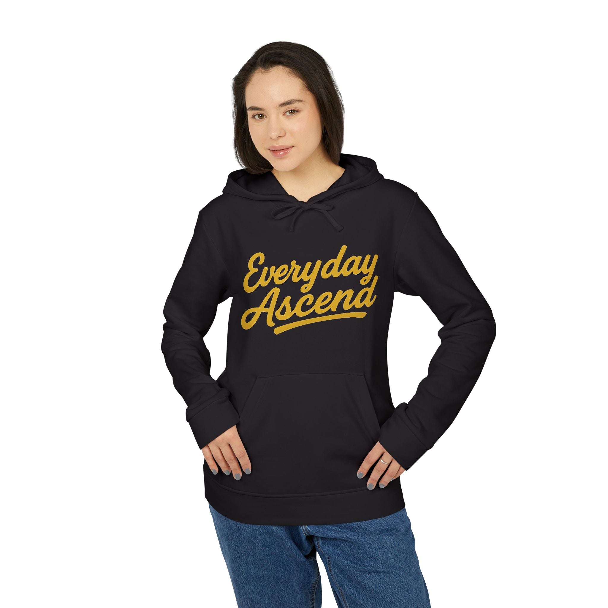 Adidas Everyday Ascend Hoodie — Black & Gold Signature Script Motivational Pullover