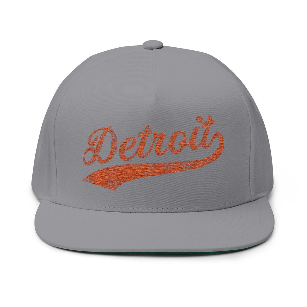 Detroit Vintage Script Embroidered Flat Bill Hat