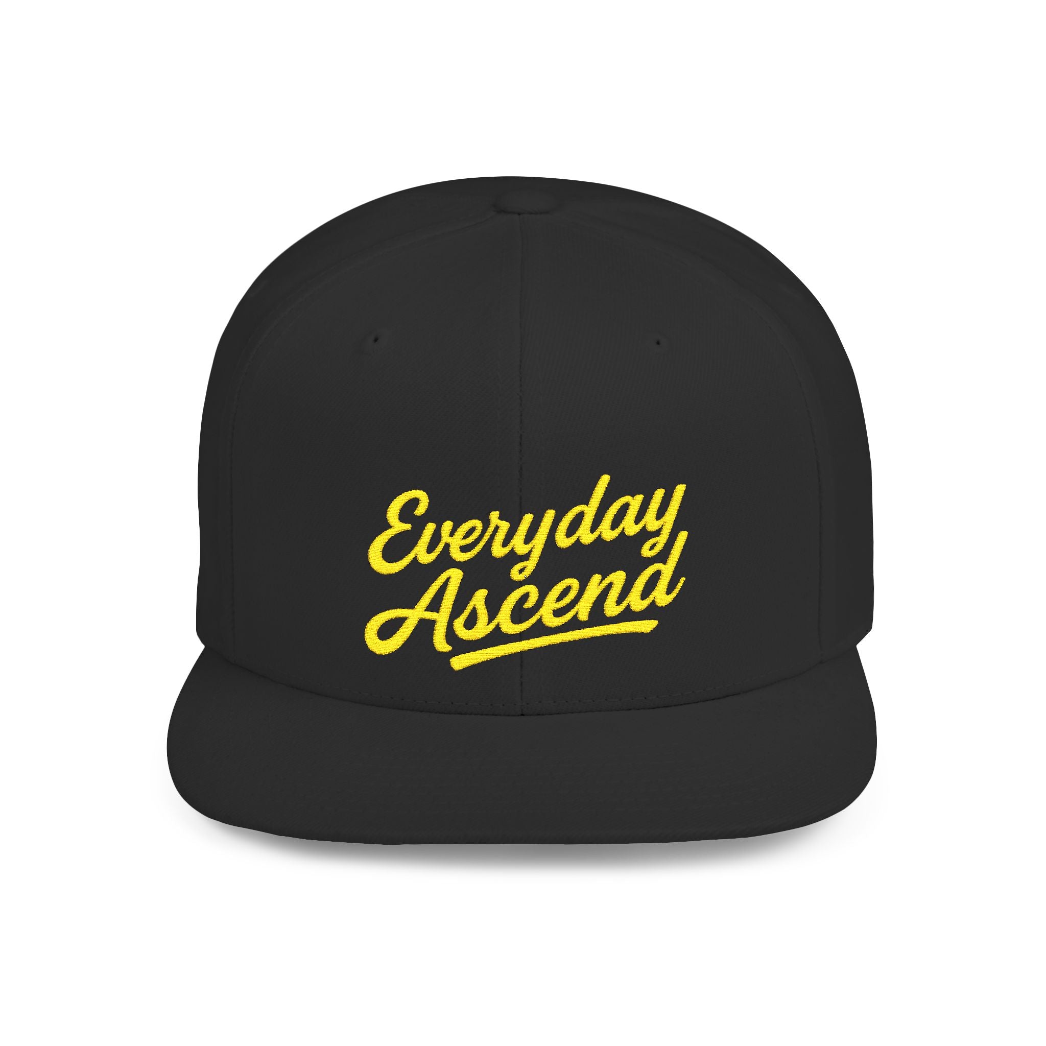 Everyday Ascend Flat Bill Snapback Hat Signature Black & Gold Script Logo