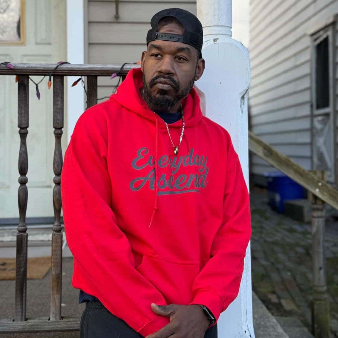 Everyday Ascend Red Hoodie Black Script 
