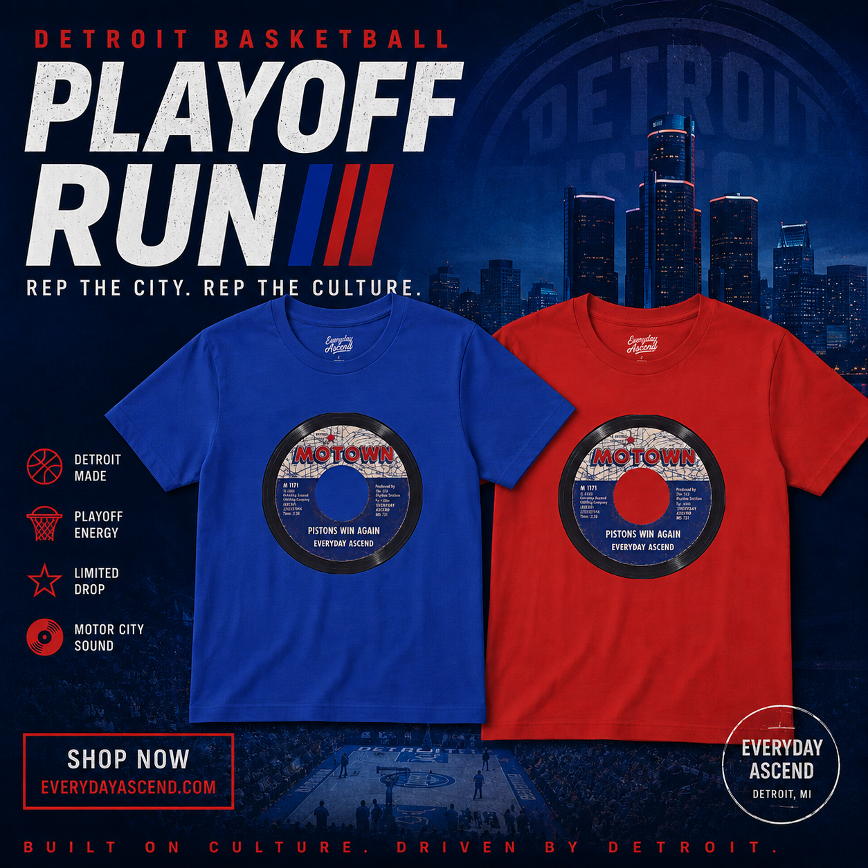 Everyday Ascend “Pistons Win Again” Vintage Record Tee