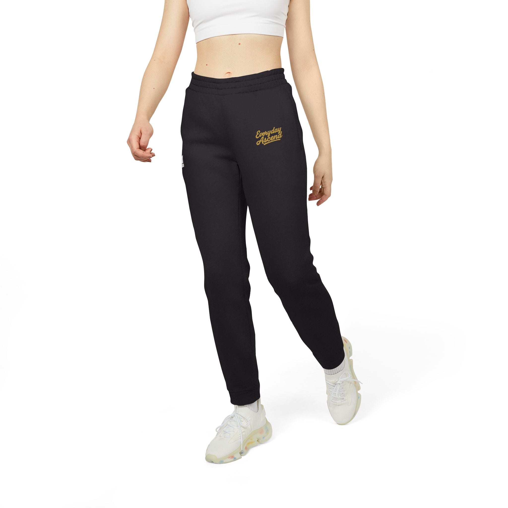 Adidas Everyday Ascend Black & Gold Signature Script Fleece Joggers –  Athletic Sweatpants