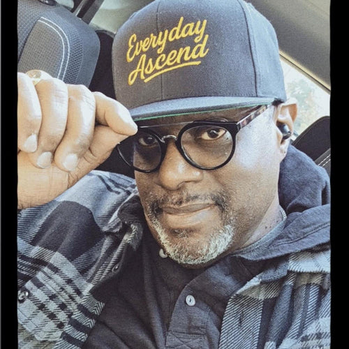 Black & Gold Signature Script Flat Bill Hat