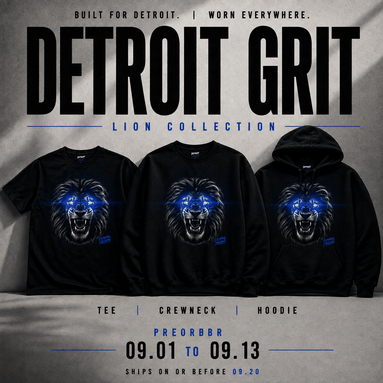 Detroit Grit Lion Collection - Tee, Crewneck & Hoodie $25 to $45