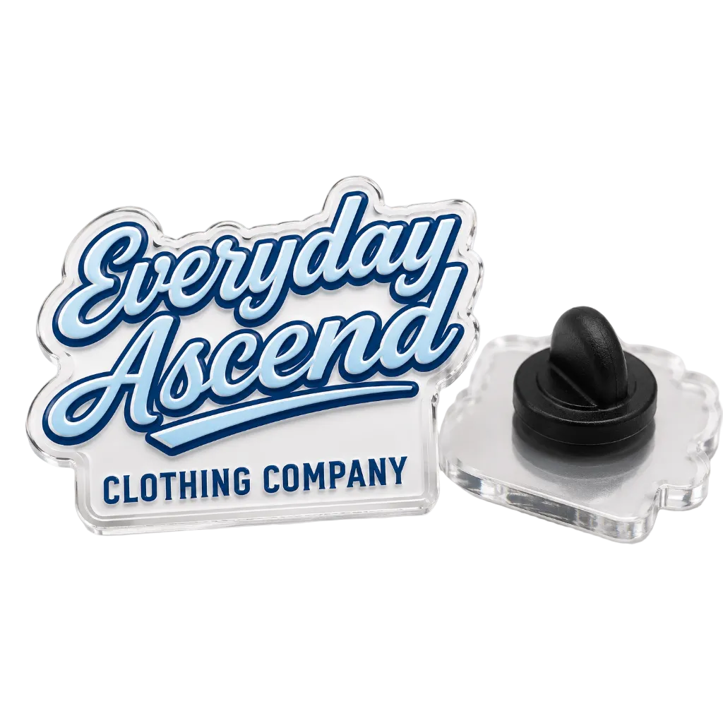 Blue Acrylic Company Logo Pin with Rubber Backing